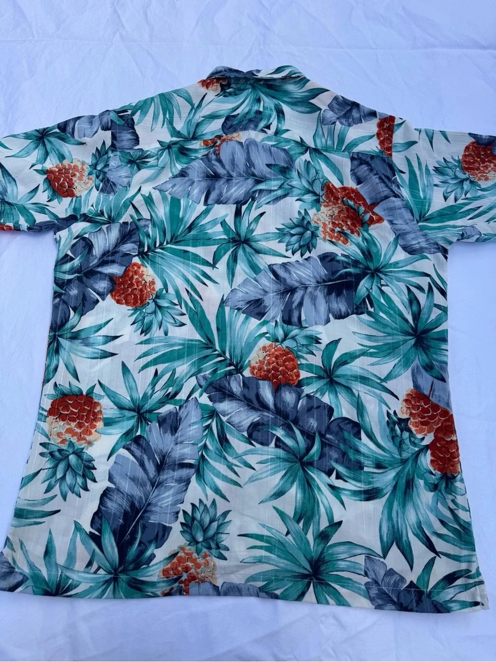 Van Heusen Short-Sleeve Tropical Print Shirt in Teal, Navy, and Coral